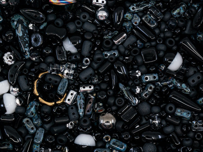 35 g Glass Bead Mix , Elegant Black, Czech Glass