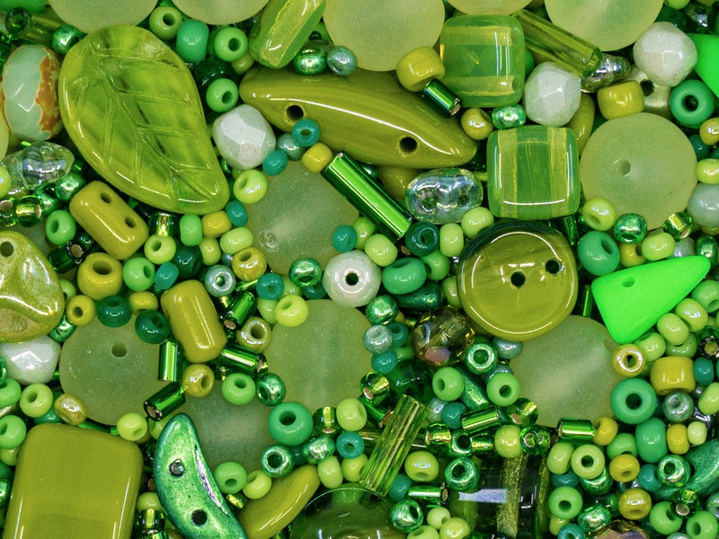 Glass Bead Mix , Green Meadow, Czech Glass