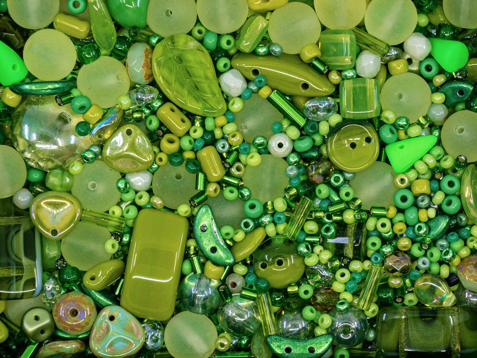 35 g Glass Bead Mix , Green Meadow, Czech Glass