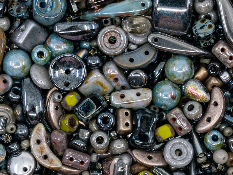 Glass Bead Mix , Sea Pebbles, Czech Glass