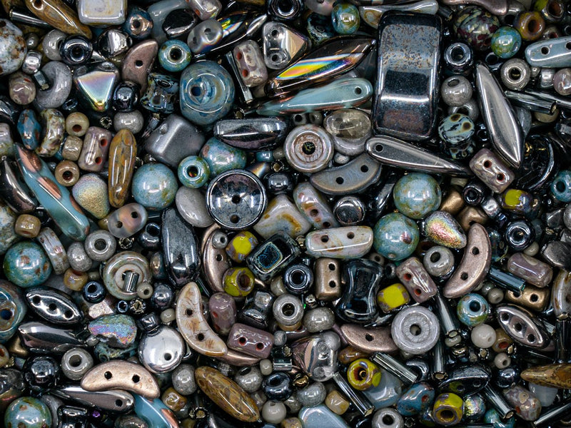 35 g Glass Bead Mix , Sea Pebbles, Czech Glass