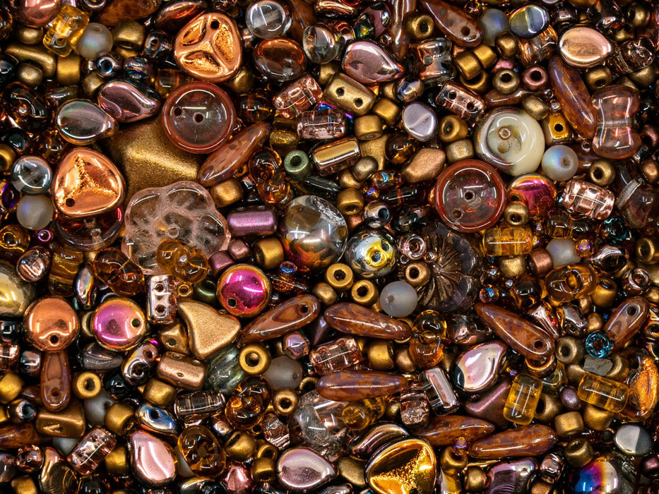 35 g Glass Bead Mix , Bronze Gold, Czech Glass