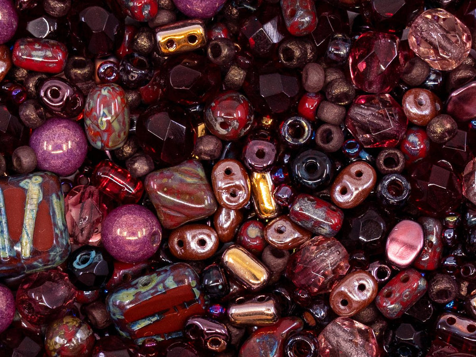 Glass Bead Mix , Magic Brown Red, Czech Glass