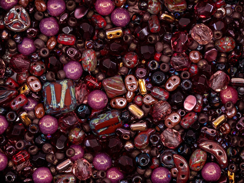 35 g Glass Bead Mix , Magic Brown Red, Czech Glass