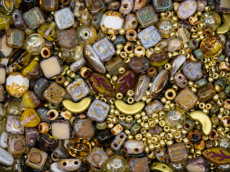 35 g Glass Bead Mix , Olive Brown, Czech Glass