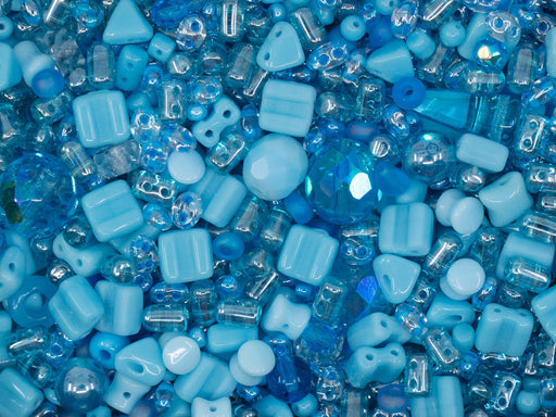 35 g Glass Bead Mix , Blue illusion, Czech Glass