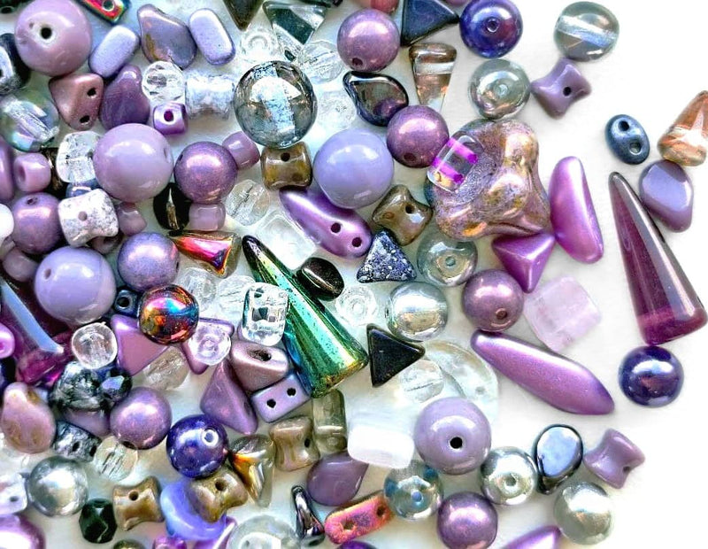 35 g Glass Bead Mix , Lavender Mist, Czech Glass