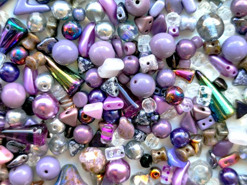 35 g Glass Bead Mix , Lavender Mist, Czech Glass