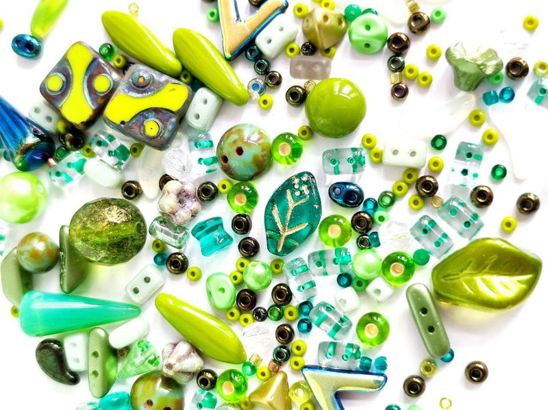35 g Glass Bead Mix , Forest Haze, Czech Glass