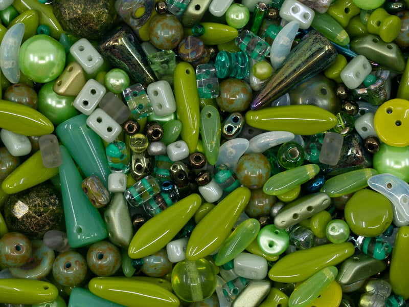 35 g Glass Bead Mix , Forest Haze, Czech Glass