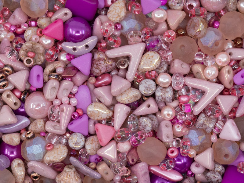 35 g Glass Bead Mix , Pink Powder, Czech Glass