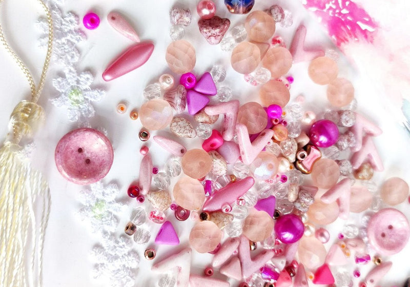 35 g Glass Bead Mix , Pink Powder, Czech Glass