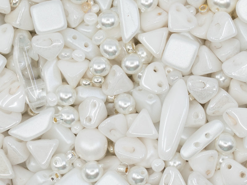 Glass Bead Mix , Milk White, Czech Glass
