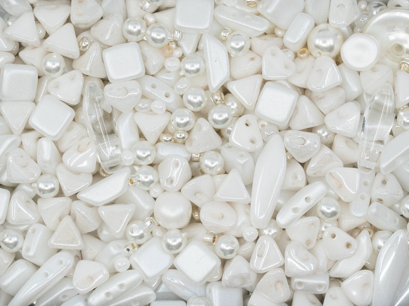 35 g Glass Bead Mix , Milk White, Czech Glass