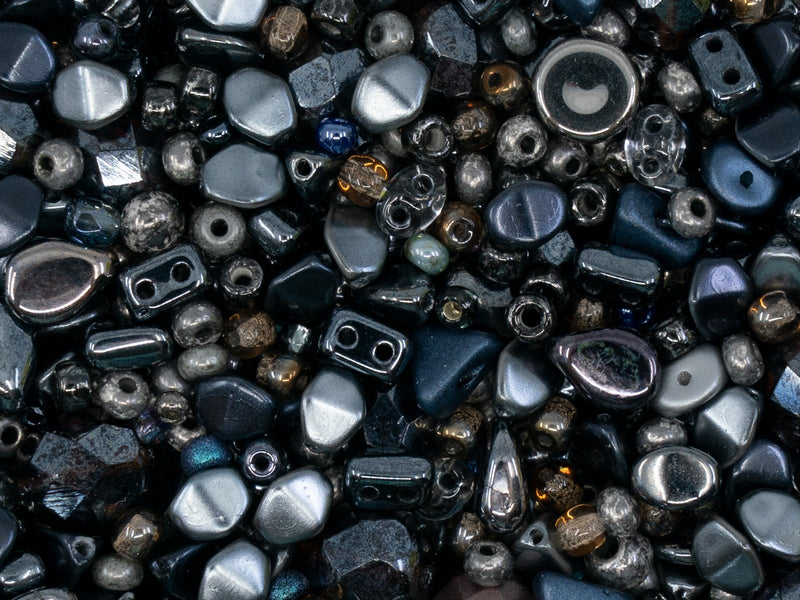 Glass Bead Mix , Gray Blue Palette, Czech Glass