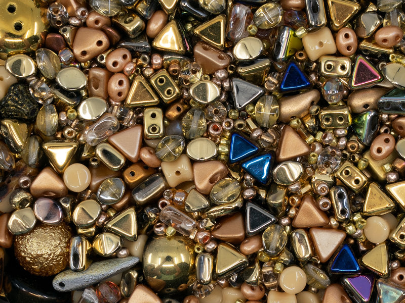 35 g Glass Bead Mix , Golden Sand, Czech Glass