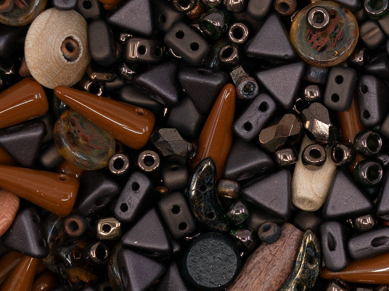 Glass Bead Mix , Cold Lava, Czech Glass