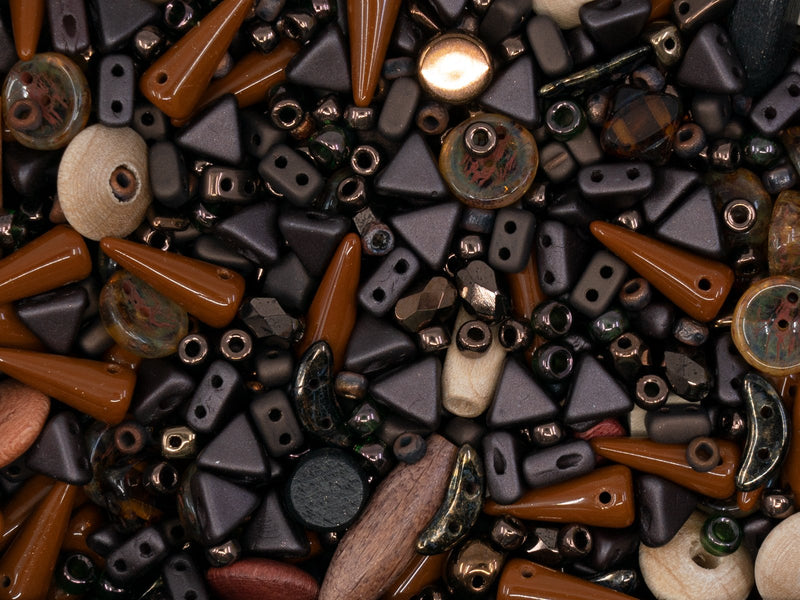 35 g Glass Bead Mix , Cold Lava, Czech Glass
