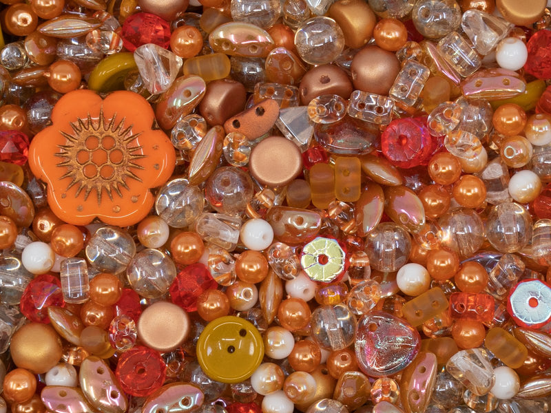 35 g Glass Bead Mix , Apricot Jam, Czech Glass