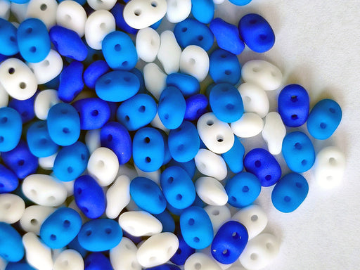 35 g Glass Beads Mix 2.5x5 mm, 2 Holes, White With Neon Blue, Czech Glass