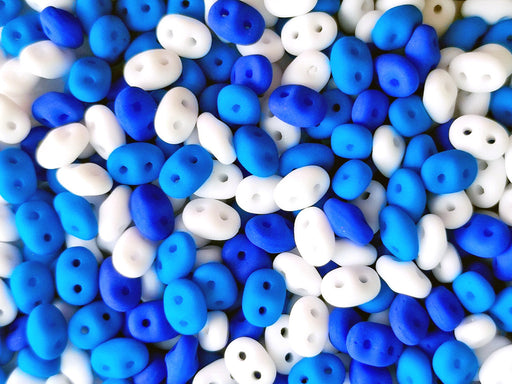 Glass Beads Mix 2.5x5 mm, 2 Holes, White With Neon Blue, Czech Glass