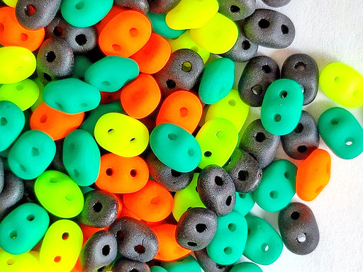 35 g Glass Beads Mix 2.5x5 mm, 2 Holes, Black With Neon, Czech Glass