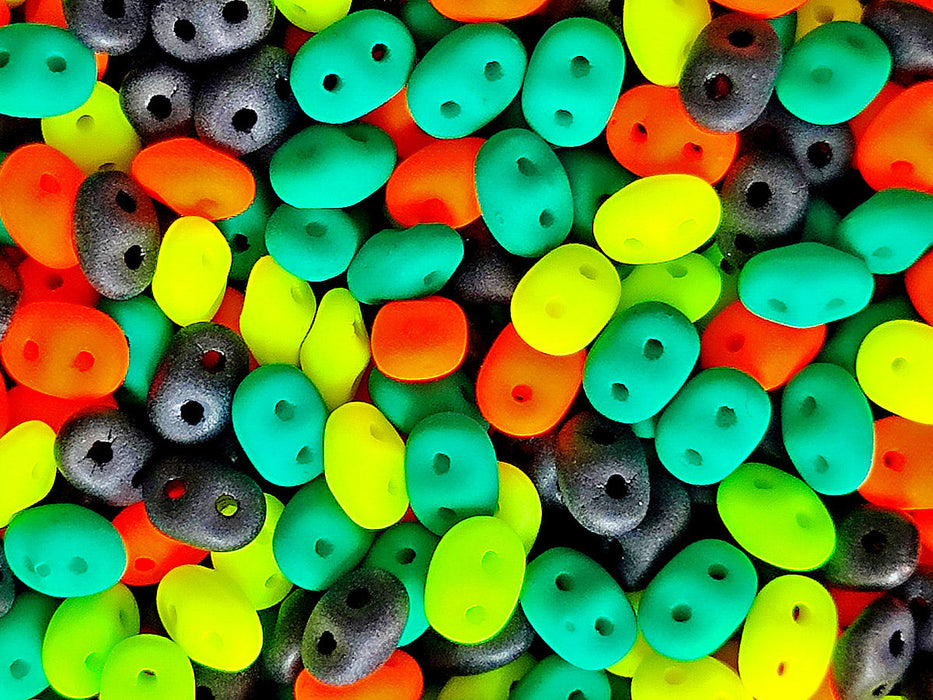 Glass Beads Mix 2.5x5 mm, 2 Holes, Black With Neon, Czech Glass