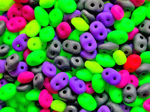 Glass Beads Mix 2.5x5 mm, 2 Holes, Black With Neon Motley, Czech Glass