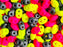 35 g Glass Beads Mix 2.5x5 mm, 2 Holes, Black With Neon Pink Yellow, Czech Glass