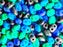 35 g Glass Beads Mix 2.5x5 mm, 2 Holes, Black With Neon Blue/Green, Czech Glass
