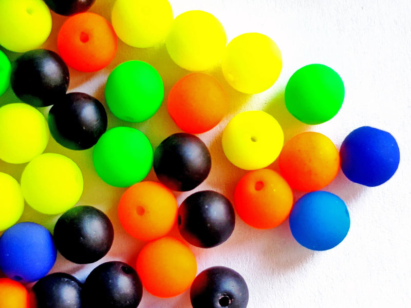 35 g Glass Beads Mix 6 mm, Black With Neon, Czech Glass