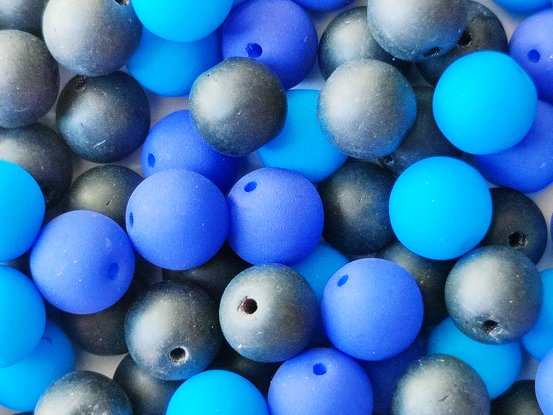35 g Glass Beads Mix 6 mm, Black With Neon Blue, Czech Glass