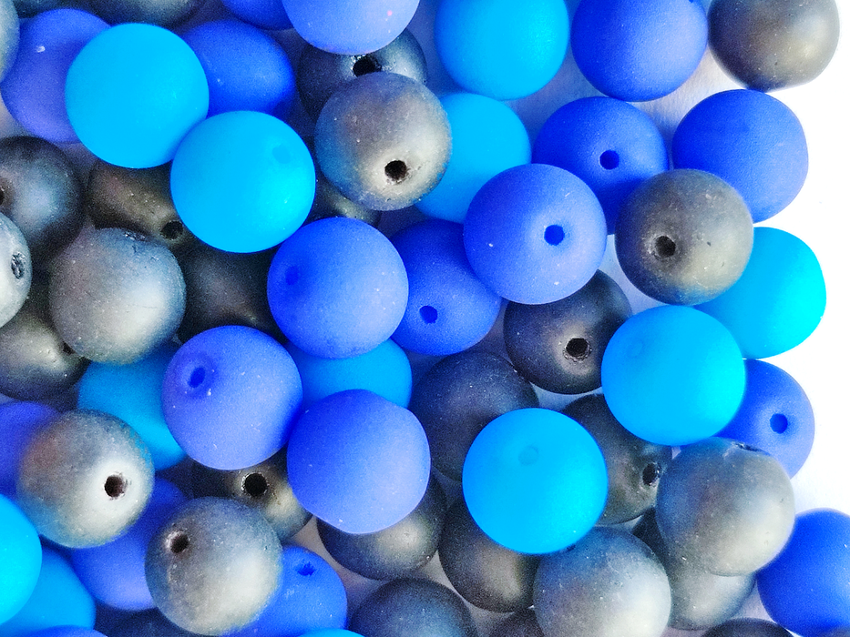 35 g Glass Beads Mix 6 mm, Black With Neon Blue, Czech Glass