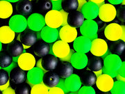 Glass Beads Mix 6 mm, Black With Neon Yellow Green, Czech Glass