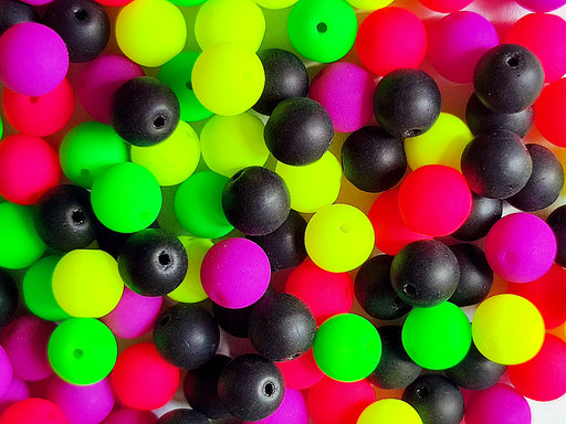 35 g Glass Beads Mix 6 mm, Black With Neon Mix, Czech Glass