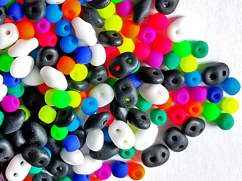 35 g Glass Beads Mix , White Black With Neon Mix, Czech Glass