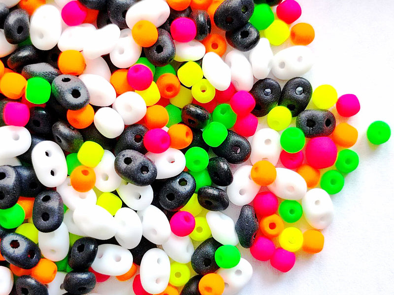 35 g Glass Beads Mix , White Black With Warm Neon Mix, Czech Glass