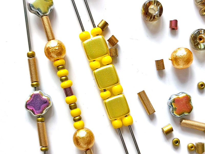 35 g Glass Bead Mix , Saffron Yellow, Czech Glass