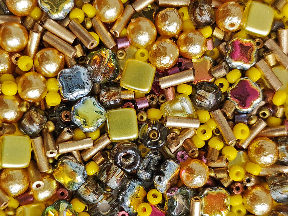 Glass Bead Mix , Saffron Yellow, Czech Glass