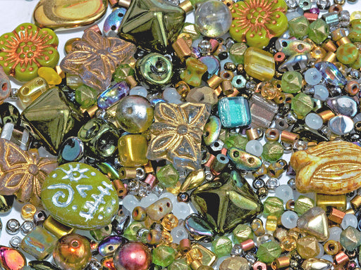 65 g (2,29 oz) Unique Mix of Czech Glass Beads for Jewelry Making, Beads & Bead assortments. Pressed Beads, Matubo, Rocailles et al. Mixed Shapes and Size, Composition Sparkling Feria