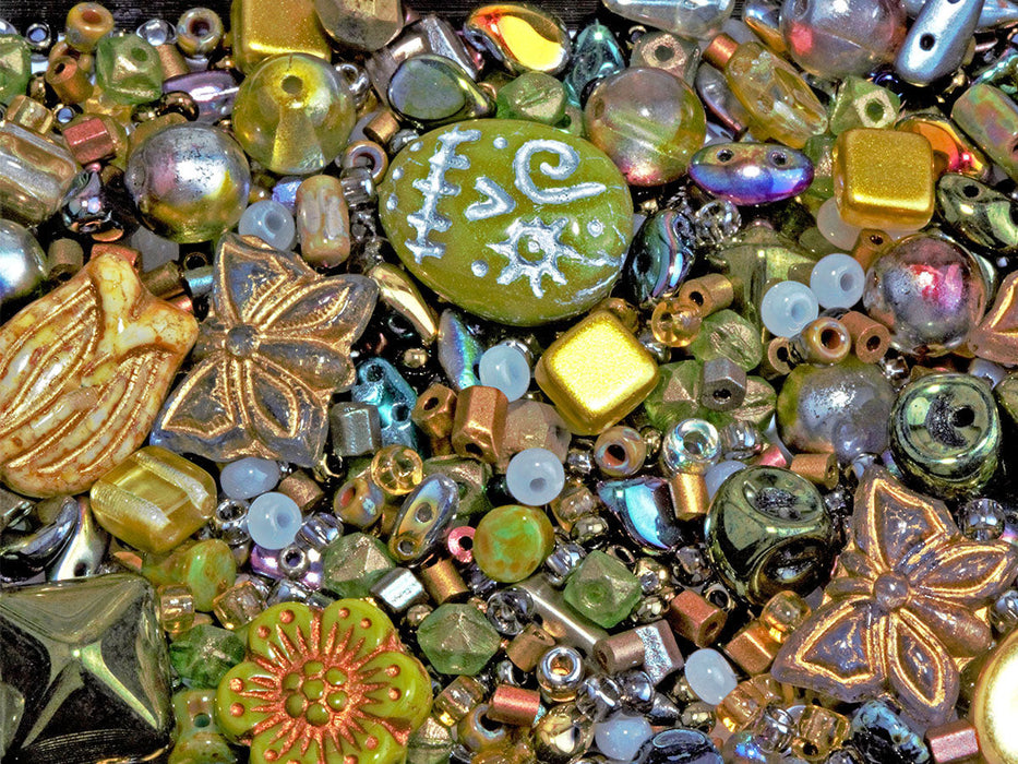 Random Mix of Czech Glass Beads , Glass Beads for Jewelry Making, Beads & Bead assortments, Pressed Beads, Matubo, Rutkovsky, Rocailles et al. Mixed Shapes and Size , Sparkling Feria, Czech Glass