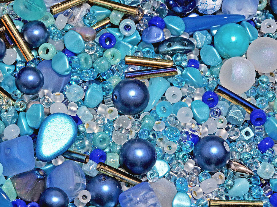 Dark Blue Czech Pressed Glass Bead Mix - Assorted Sizes, Shapes and Colors