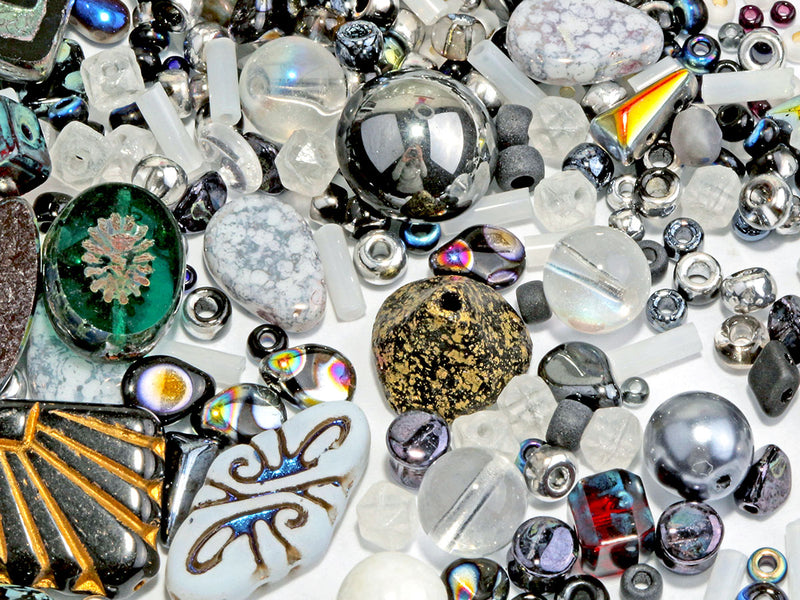 65 g (2,29 oz) Unique Mix of Czech Glass Beads for Jewelry Making, Beads & Bead assortments. Table Cut, Pressed Beads, Matubo, Rocailles et al. Mixed Shapes and Size, Composition Underground Treasure