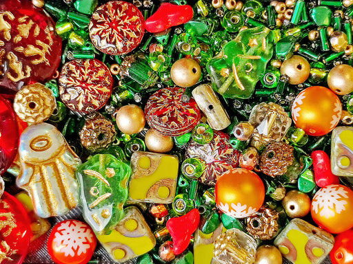 Unique Mix of Czech Glass Christmas Beads for Jewelry Making , Red Green, Czech Glass