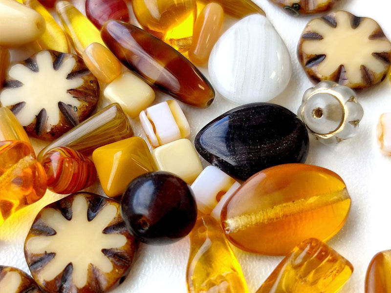 65 g Unique Mix of Czech Glass Beads for Jewelry Making, Beads & Bead assortments , Сappuccino, Czech Glass