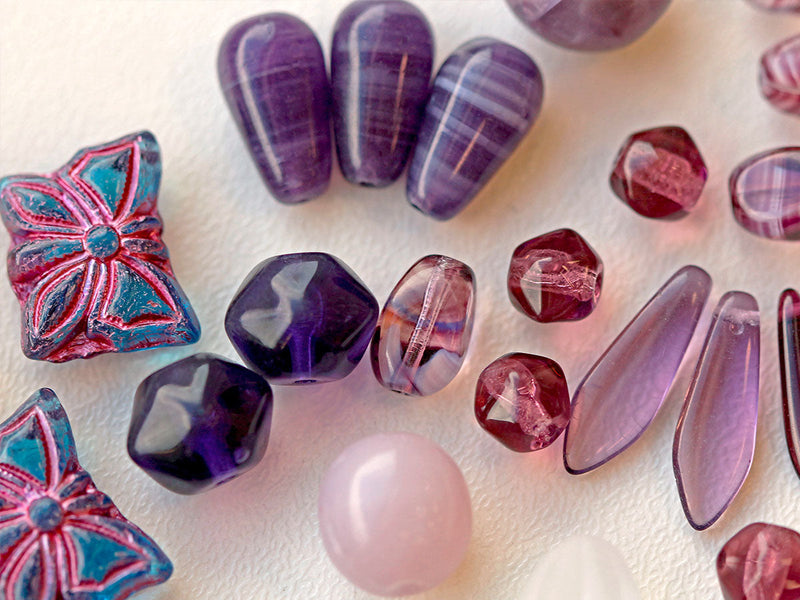 65 g Unique Mix of Czech Glass Beads for Jewelry Making, Beads & Bead assortments , Violet Lilac, Czech Glass
