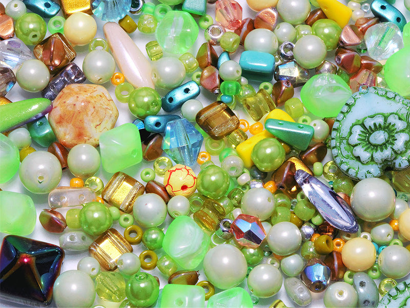 65 g (2,29 oz) Unique Mix of Czech Glass Beads for Jewelry Making, Beads & Bead assortments. Pressed Beads, Matubo, Rocailles et al. Mixed Shapes and Size, Composition Lollipops