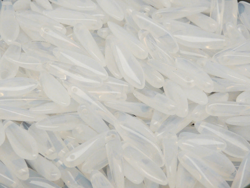25 pcs Dagger Pressed Beads, 5x16mm, White Opal, Czech Glass