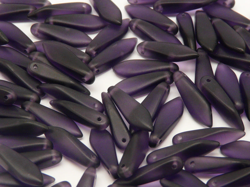 25 pcs Dagger Pressed Beads, 5x16mm, Tanzanite Matte, Czech Glass