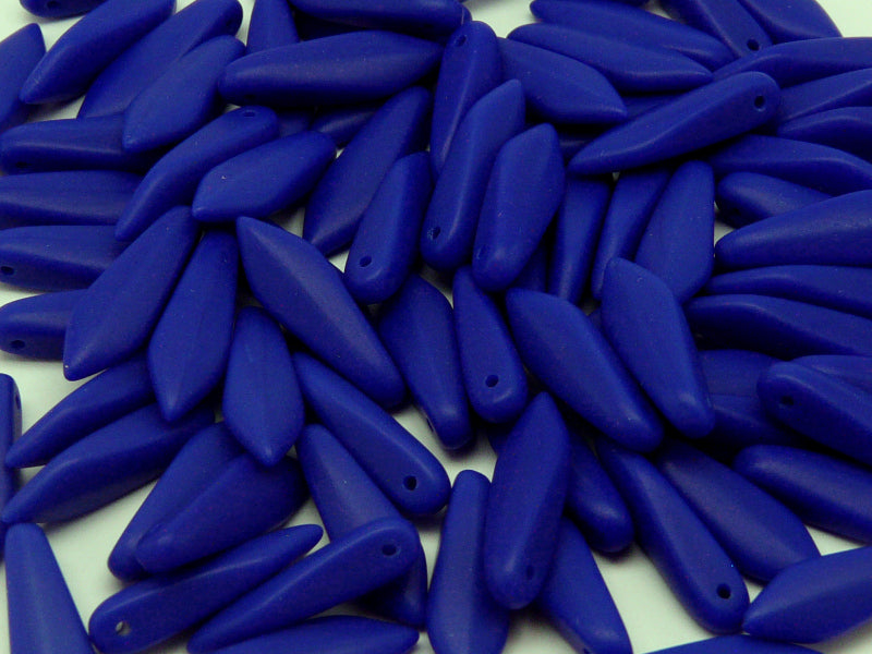 25 pcs Dagger Pressed Beads, 5x16mm, Opaque Blue Matte, Czech Glass